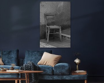 Italian chair in a deserted street (black and white)