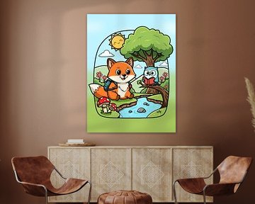 Cute Fox and Owl Reading Adventure by Ezhar Art