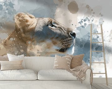 Löwin in blauer Farbe - Explosion von Kraft und Gelassenheit