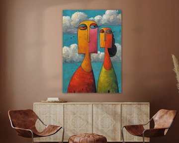 Profile mit zwei Gesichtern | Freundschaft in bunten Farben von ARTEO Gemälde
