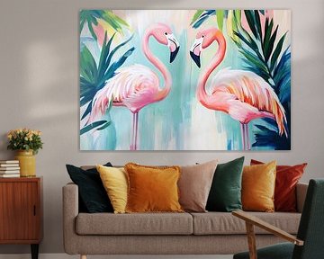 Flamingo's | Pink Flamingo by Eye catching paintings