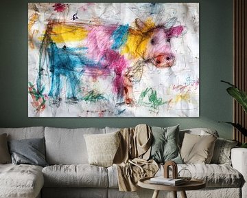 Bunte Kuh - Fröhliches Kinderkunstwerk von Peter Pen Zeichnungen und Gemälde