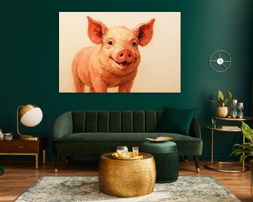 Fröhliches Schwein mit Pinselstrichen