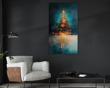 Verlichte Kerstboom in Nacht