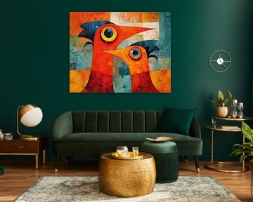 Bunte Vögel | Leuchtende Augen von ARTEO Gemälde