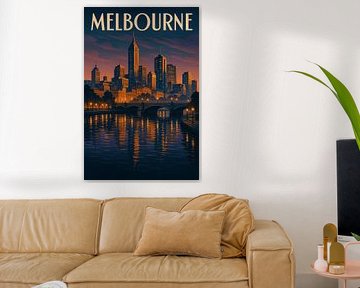 Melbourne in der Abenddämmerung - Vintage Skyline Reflexion Poster