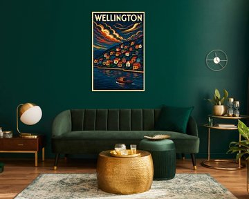 Wellington Harbour Lights - Retro-Küstenstadt Poster