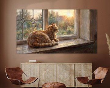 Chat tabby orange sur le rebord de la fenêtre regardant vers l'extérieur sur Markus Gann