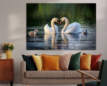 Swans in love with little ones