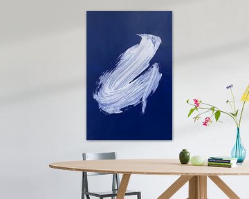 White Paint Brushstroke on Dark Blue Background by Markus Gann