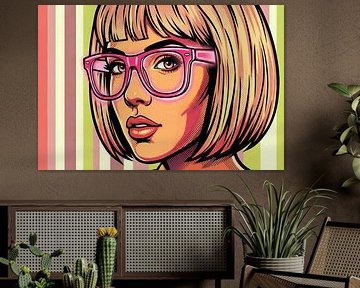 Illustrated Woman with Blonde Hair and Pink Framed Glasses