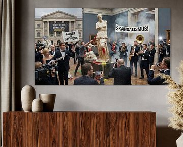 Museum Scene with Venus Statue Defacement and Protest by Markus Gann