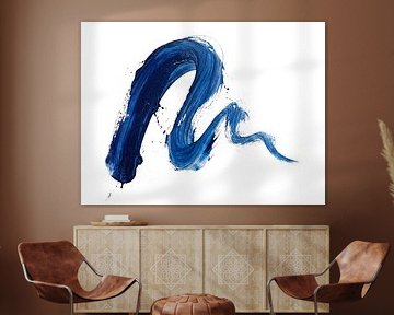 Single Blue Paint Stroke on White Background