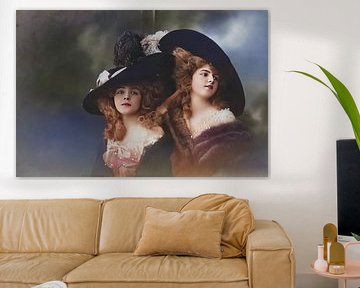 Beautiful vintage photograph of two beautiful girls in 1906