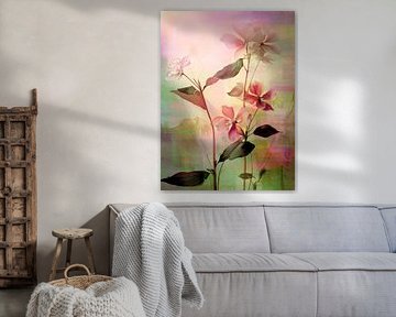 Illustration botanique de fleurs roses fuchsia