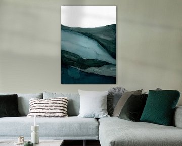 Oceaan lagen - diep groenblauw aquarel abstracte print