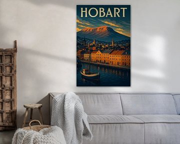 Hobart Hafen Dämmerung - Retro Mount Wellington Poster