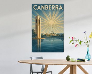 Canberra Sunburst - Vintage Hauptstadt Skyline Poster