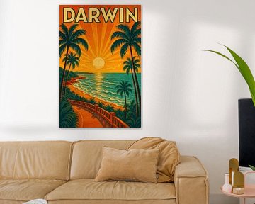 Darwin Tropical Sunset - Imprimé rétro au bord de l'eau - Paradis