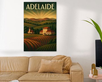 Adelaide Wine Country - Vintage Vineyard Sunrise Poster (en anglais)