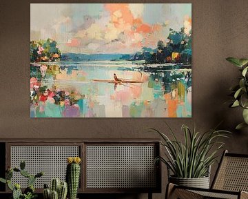 Bateau à rames sur un vaste lac