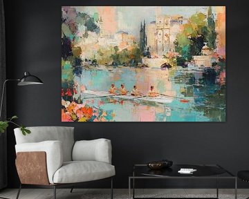 Bateau à rames avec quatre personnes