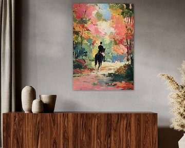 Cavaliers sur un sentier dans la lumière d'automne