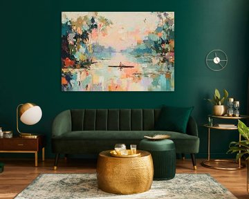 Man in a canoe on a calm lake by Niklas Maximilian