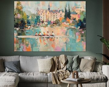 Rowing team in front of the castle