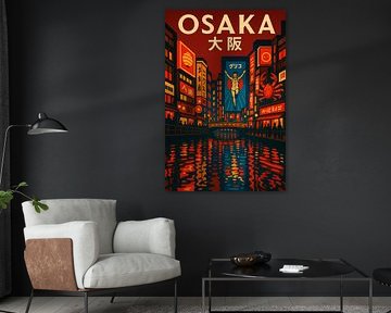 Osaka Nightlife Vibes - Neon Cityscape &amp ; Canal Lights Poster