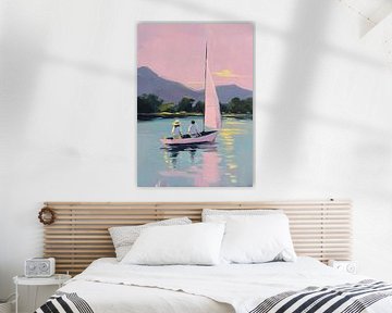 Voilier tranquille sur des eaux pastel