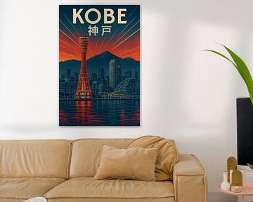 Kobe Port Tower Glow - Retro Skyline Art Deco Print