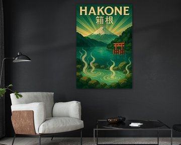 Mont Fuji &amp ; Hakone Torii - Affiche de paysage japonais d'époque