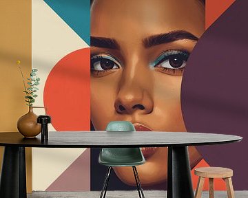 Modern portret met abstracte kleurvlakken