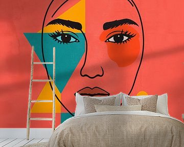 Minimalistisch lijngezicht met kleurvormen