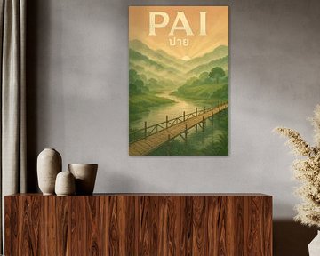 Pai Misty Valley - Wooden Bridge &amp ; Mountain Sunrise Art Print