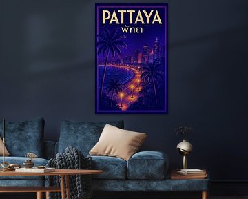 Pattaya Neon Coastline - Vibrant Beach City Nightscape Art Print
