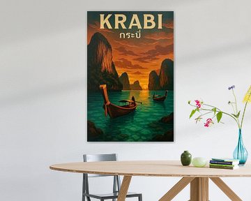 Krabi Sunset Serenity - Longtail Boats &amp ; Limestone Cliffs Art Print