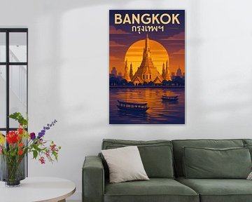 Le crépuscule d'or de Bangkok - Reflets des temples sur l'affiche du Chao Phraya