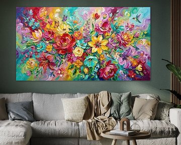 Floral Painting with Butterflies and Hummingbirds