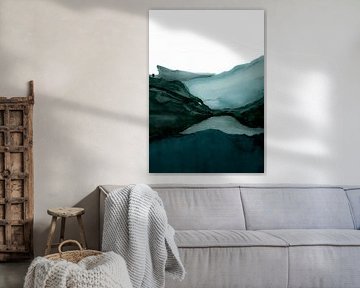 Emerald Horizon - Abstracte aquarel landschapsafdruk