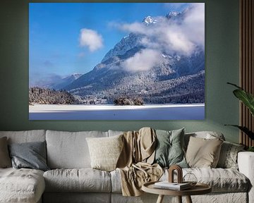 Icy Eibsee and Wetterstein mountains
