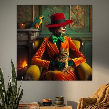 Een vrouw met een rode kat