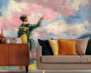 Hunter with flying bird by Niklas Maximilian