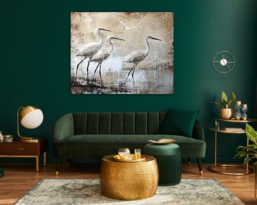 Herons | Herons in Beige sur Caprices d'Art