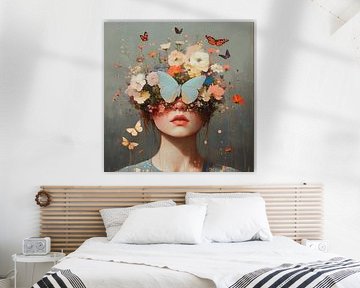 Butterfly crown | Woman with Butterflies by Eye catching paintings