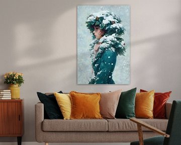 snow wreath | Girl In Snow Wreath by ARTEO Paintings