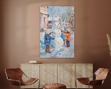 Child and Snowman by Wonderful Art