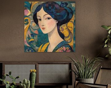 Portrait de femme | Portrait de femme moderne avec motifs sur Caprices d'Art