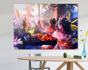 Een traditionele aquarelillustratie in de Balinese cultuur van Artkreator